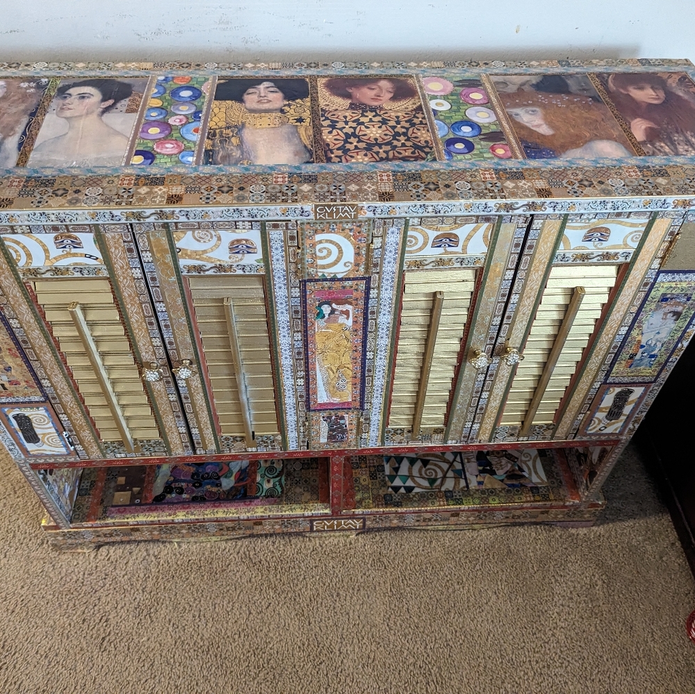 Gustav Klimt inspired cabinet stand. One of a kind.
